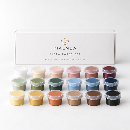 MALMEA Extra-Farbenset auf weißem Studiohintergrund – vorläufiges KI-Konzeptbild; Originalprodukt kann abweichen